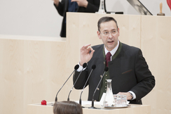 Nationalratsabgeordneter Hermann Brückl am Rednerpult im Parlament