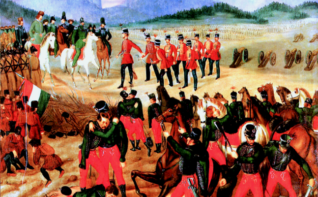 Die ehrenvolle Kapitulation der ungarischen Armee bei Világos 1849.