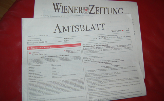 Di9e Pflichtveröffentlichungen im Amtsblatt der "Wiener Zeitung" wurden abgeschafft.