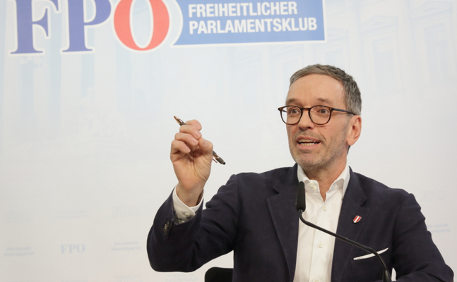 FPÖ-Bundesparteiobmann Herbert Kickl bei seiner Pressekonferenz in Wien.