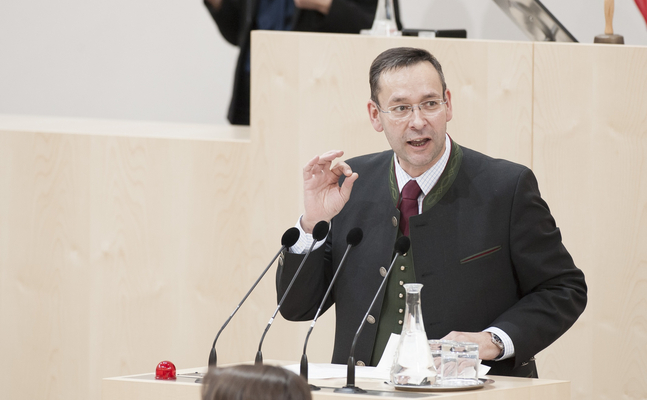 Nationalratsabgeordneter Hermann Brückl am Rednerpult im Parlament